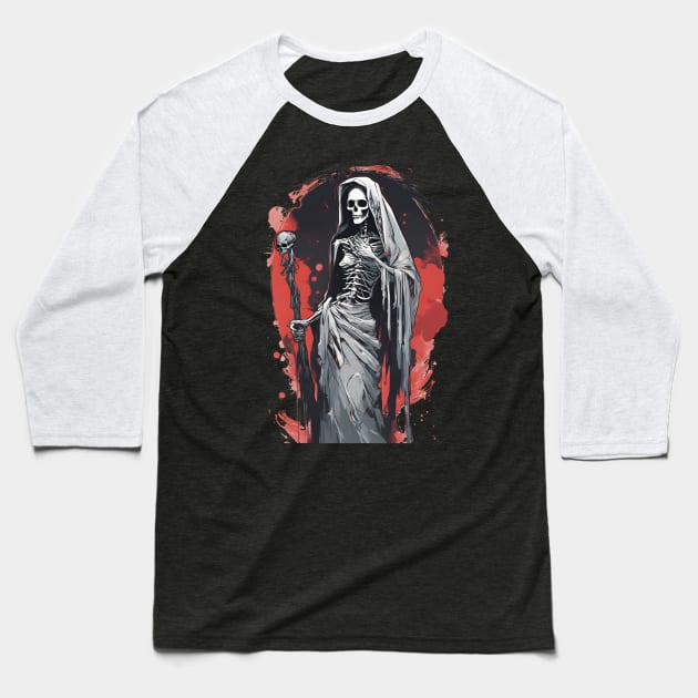 Santa Muerte Baseball T-Shirt by huwagpobjj